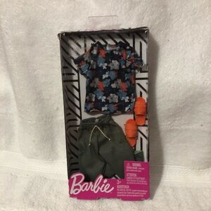 Barbie Ken floral print top olive colored pants orange slides brand new